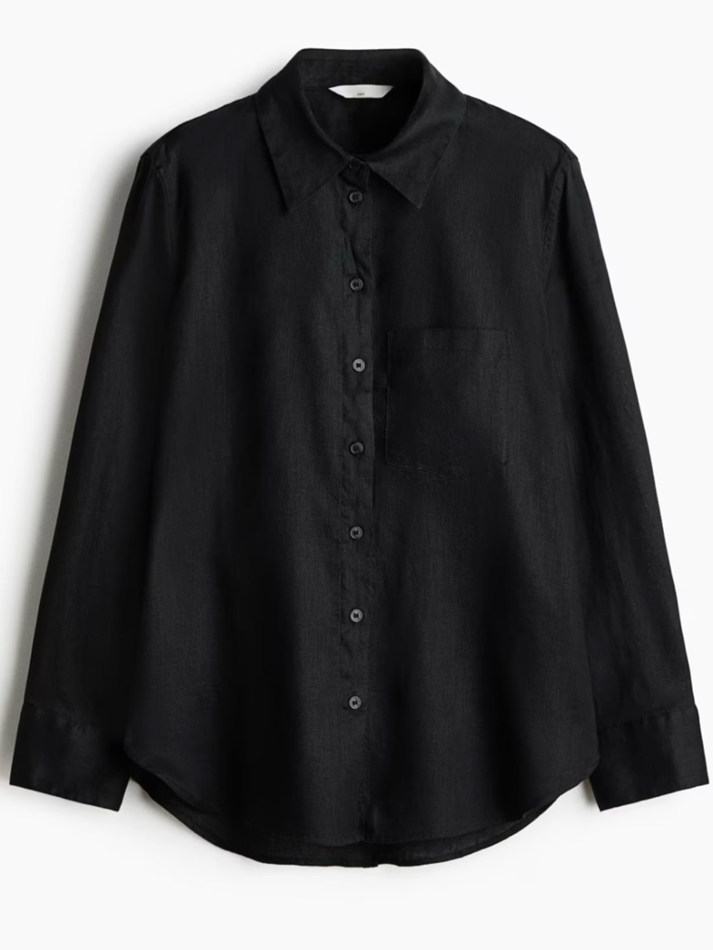 Black Linen Button-Up Shirt